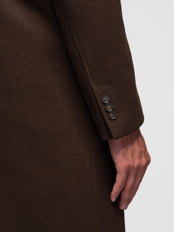 Ombre Clothing Muški dugačak jednořadni kaput s ovratnikom i donjom košuljom - smeđi V4 OM-COWC-0135 Ombre Clothing