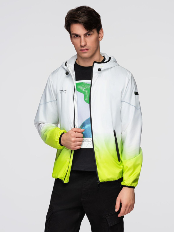 Ombre Clothing Muška sportska jakna s ombre efektom i reflektirajućim elementima - bijela i limeta V1 C646 Ombre Clothing
