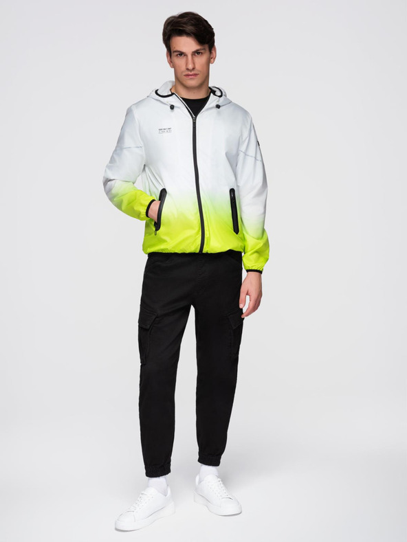 Ombre Clothing Muška sportska jakna s ombre efektom i reflektirajućim elementima - bijela i limeta V1 C646 Ombre Clothing