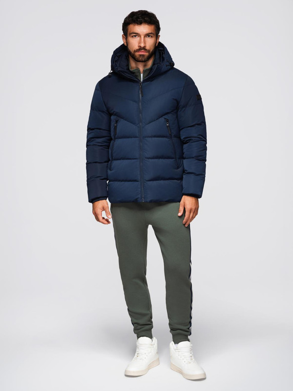 Ombre Clothing Muška jakna s asimetričnim prošivanjem i kapuljačom - tamno plava V4 OM-JAHP-0304 Ombre Clothing