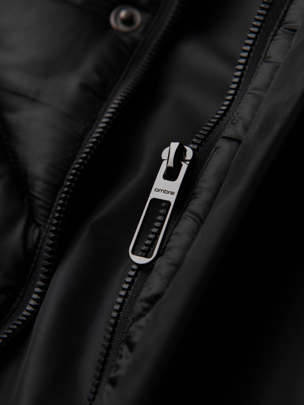 Ombre Clothing Muška jakna s kapuljačom i geometrijskim rombičnim prošivanjem - crna V1 OM-JAHP-0237 Ombre Clothing