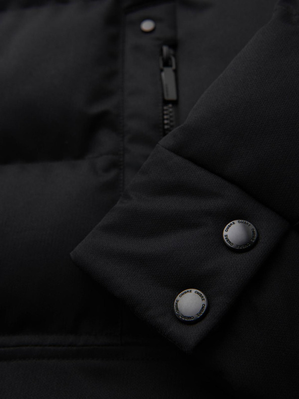 Ombre Clothing Muška dugačka prošivana jakna s kapuljačom - crna V1 OM-JALJ-0264 Ombre Clothing