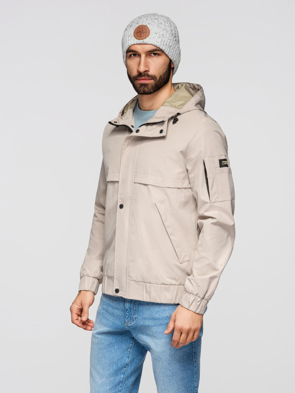 Ombre Clothing Muška funkcionalna prijelazna jakna s kapuljačom - bež V3 OM-JANP-0225 Ombre Clothing