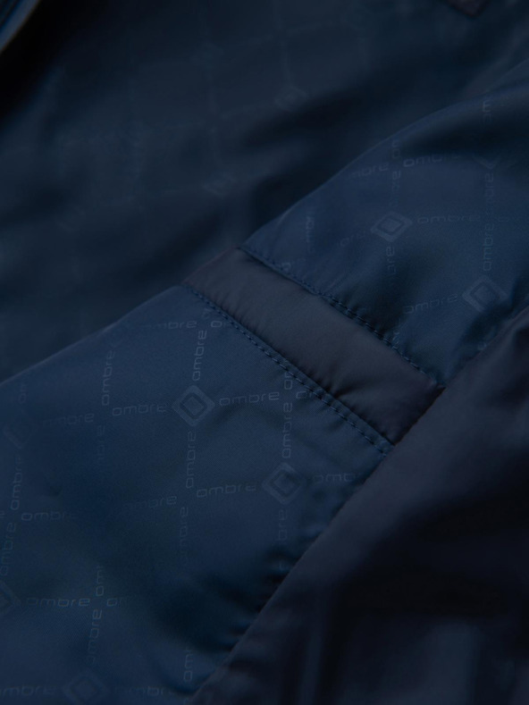 Ombre Clothing Prošivana bomber jakna s kapuljačom i pletenim rukavima - tamno plava V2 OM-JALP-0298 Ombre Clothing