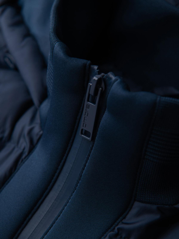 Ombre Clothing Prošivana bomber jakna s kapuljačom i pletenim rukavima - tamno plava V2 OM-JALP-0298 Ombre Clothing