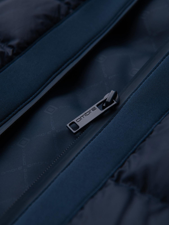 Ombre Clothing Prošivana bomber jakna s kapuljačom i pletenim rukavima - tamno plava V2 OM-JALP-0298 Ombre Clothing