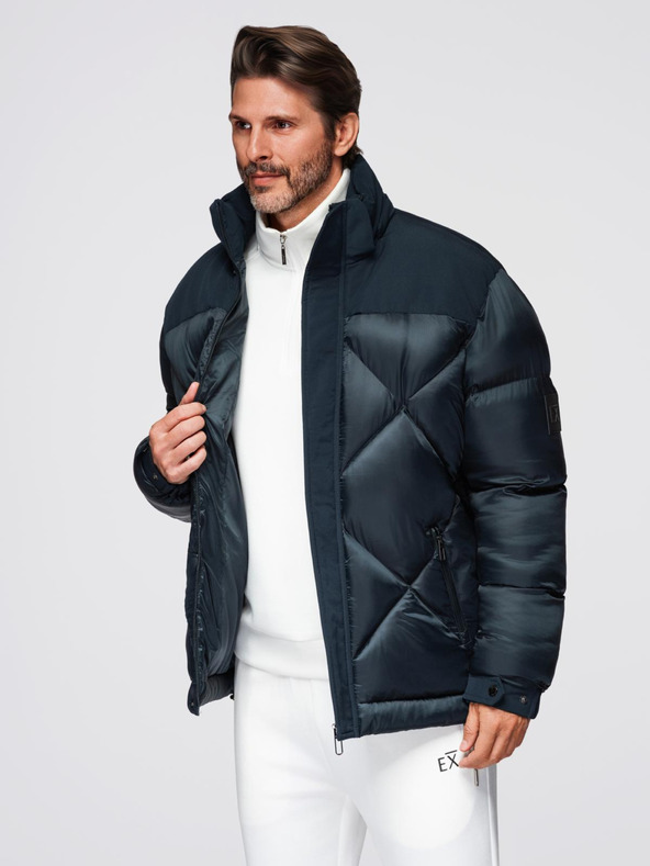 Ombre Clothing Muška jakna s kapuljačom i geometrijskim dijamantnim prošivanjem - tamno plava V2 OM-JAHP-0237 Ombre Clothing