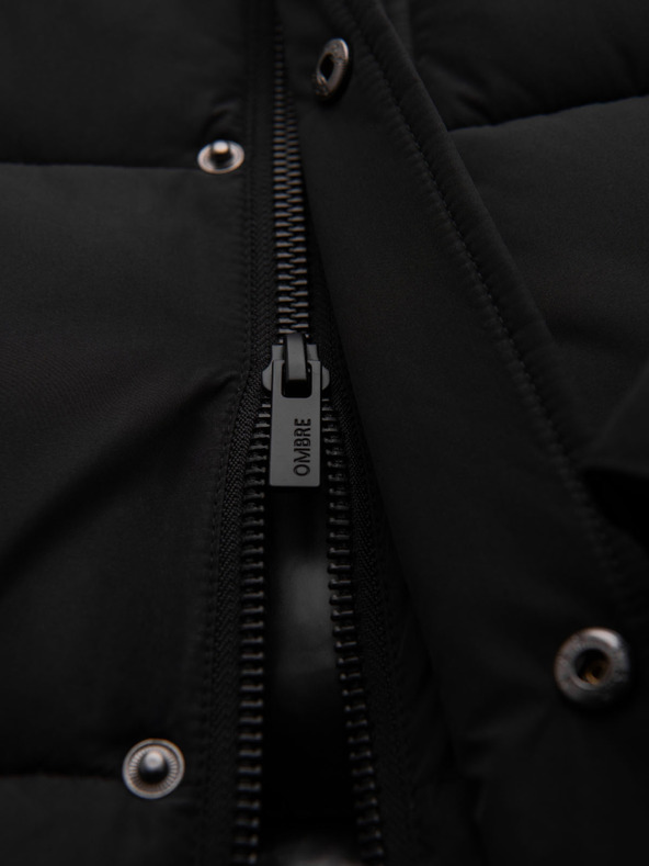 Ombre Clothing Muška dugačka prošivana zimska jakna s kapuljačom - crna V1 OM-JALJ-0309 Ombre Clothing