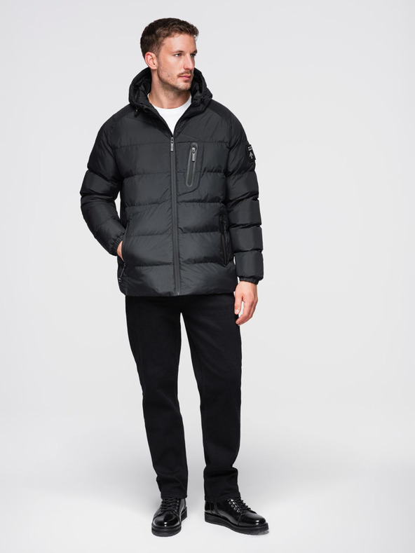 Ombre Clothing Muška prošivana topla jakna s raglan rukavima - crna V4 OM-JAHP-0302 Ombre Clothing