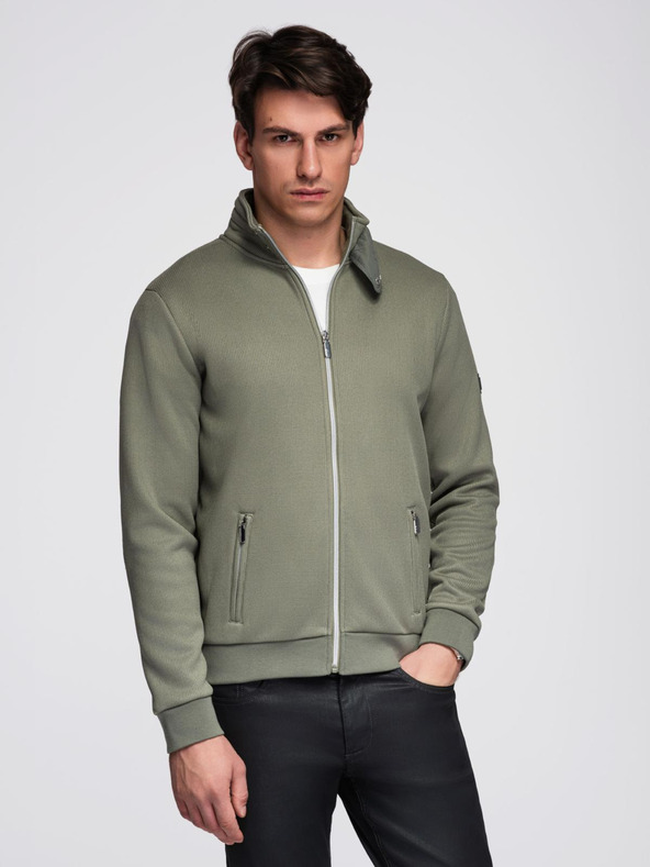 Ombre Clothing Pletena jakna s fleecevom podstavom i visokim ovratnikom - khaki V3 C645 Ombre Clothing