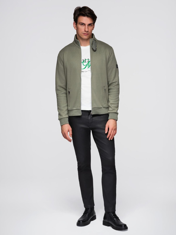 Ombre Clothing Pletena jakna s fleecevom podstavom i visokim ovratnikom - khaki V3 C645 Ombre Clothing