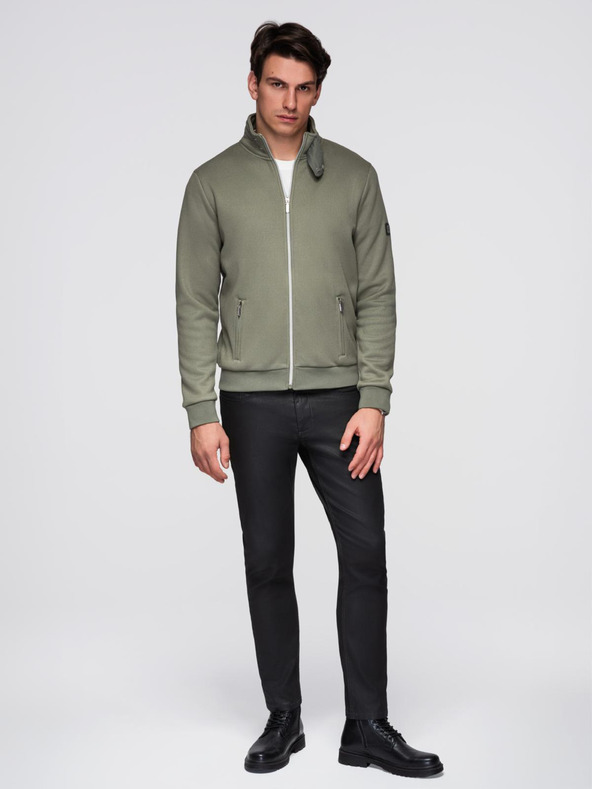 Ombre Clothing Pletena jakna s fleecevom podstavom i visokim ovratnikom - khaki V3 C645 Ombre Clothing