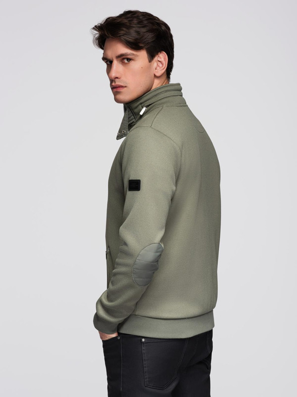 Ombre Clothing Pletena jakna s fleecevom podstavom i visokim ovratnikom - khaki V3 C645 Ombre Clothing