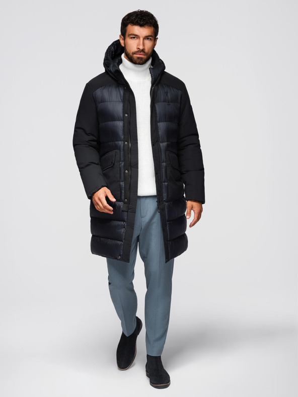 Ombre Clothing Muška dugačka prošivana jakna s velikim džepovima - crna V1 OM-JALJ-0308 Ombre Clothing