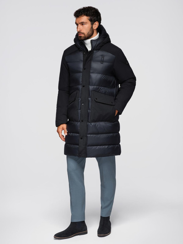 Ombre Clothing Muška dugačka prošivana jakna s velikim džepovima - crna V1 OM-JALJ-0308 Ombre Clothing