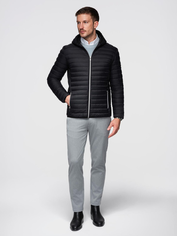 Ombre Clothing Muška ultralaganJakna od prirodnog punog puha s džepom - crna V1 OM-JALP-0211 Ombre Clothing