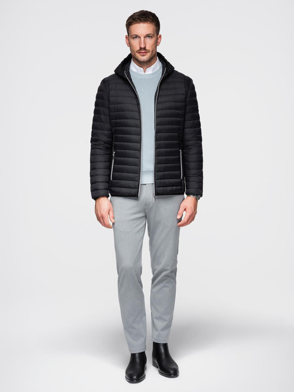 Ombre Clothing Muška ultralaganJakna od prirodnog punog puha s džepom - crna V1 OM-JALP-0211 Ombre Clothing