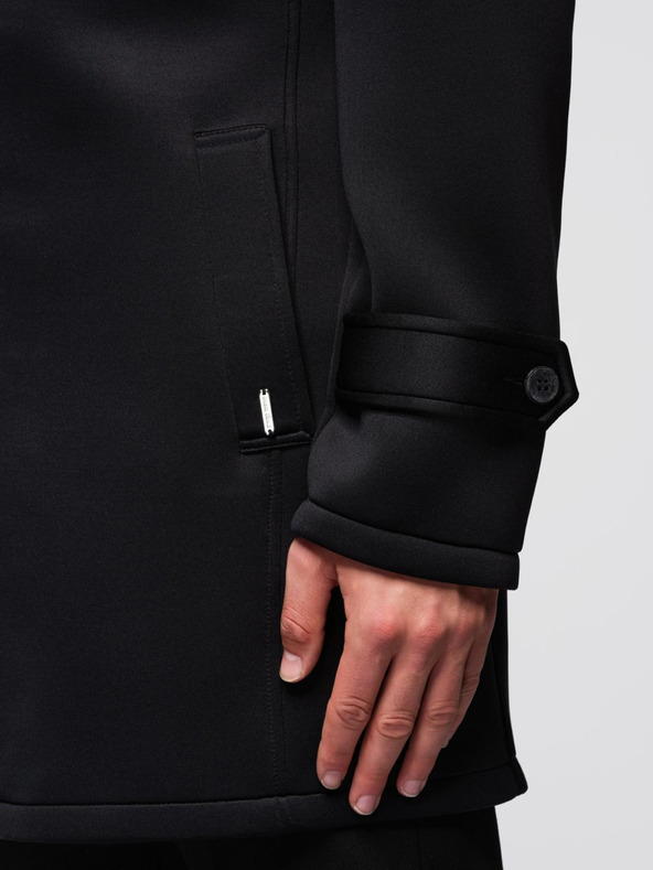 Ombre Clothing Muški minimalistički kaput srednje duljine s kapuljačom - crni V4 OM-COLC-0144 Ombre Clothing