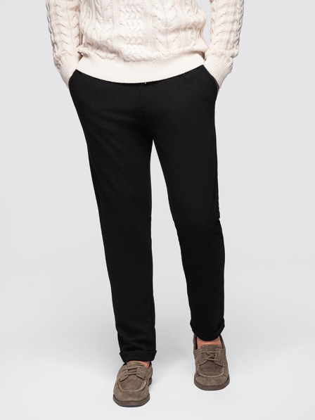 Ombre Clothing Muške hlače od pikejskog pletenine s podesivim pojasom - crne V2 OM-PACP-0283 Ombre Clothing