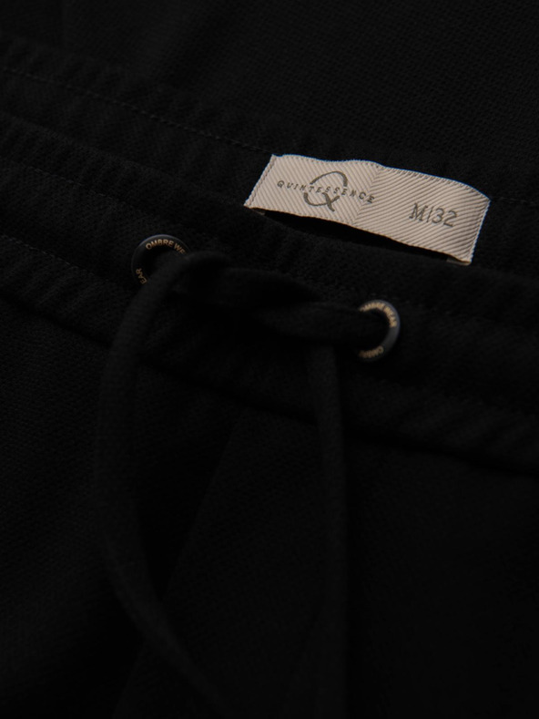 Ombre Clothing Muške hlače od pikejskog pletenine s podesivim pojasom - crne V2 OM-PACP-0283 Ombre Clothing