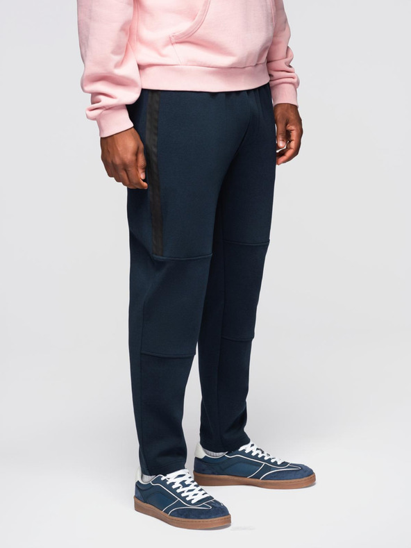 Ombre Clothing Muške trenirke s ravnom nogavicom i gumenim detaljima - tamno plave V2 OM-PASK-0281 Ombre Clothing