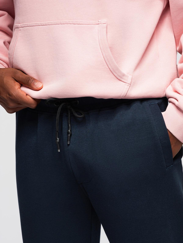 Ombre Clothing Muške trenirke s ravnom nogavicom i gumenim detaljima - tamno plave V2 OM-PASK-0281 Ombre Clothing