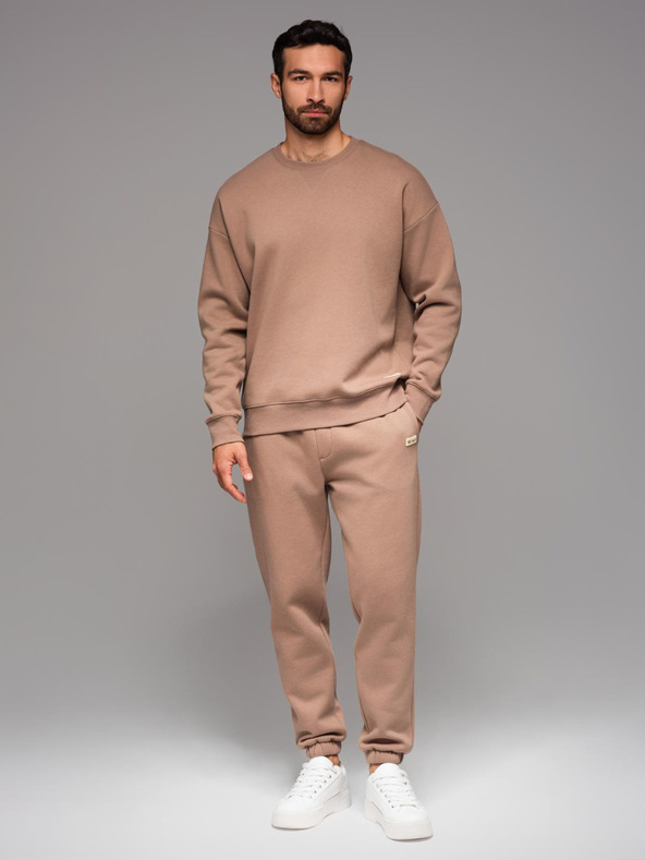 Ombre Clothing Klasične uniseks trenirke s rebrastim manžetama - smeđe V16 OU-PSBC-0100 Ombre Clothing