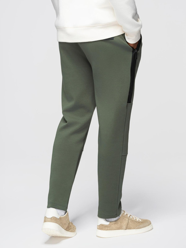 Ombre Clothing Muške trenirke s ravnom nogavicom i gumenim detaljima - tamno maslinasto zelene V4 OM-PASK-0281 Ombre Clothing