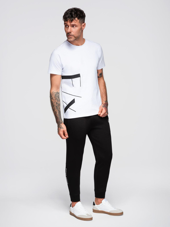 Ombre Clothing Muške trenirke s rebrastim nogavicama i gumenim printom - crne V1 OM-PASK-0223 Ombre Clothing