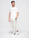 Ombre Clothing Muške trenirke s rebrastim nogavicama i gumenim printom - bijele V2 OM-PASK-0223 Ombre Clothing