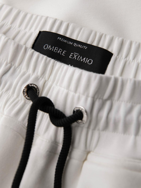 Ombre Clothing Muške trenirke s rebrastim nogavicama i gumenim printom - bijele V2 OM-PASK-0223 Ombre Clothing