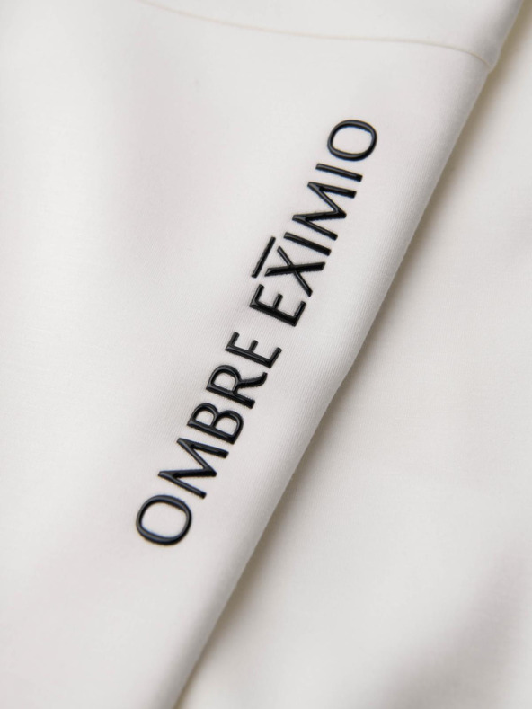 Ombre Clothing Muške trenirke s rebrastim nogavicama i gumenim printom - bijele V2 OM-PASK-0223 Ombre Clothing