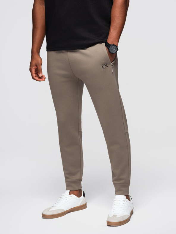 Ombre Clothing Muške trenirke s rebrastim nogavicama i gumenim printom - pepeljasto sive V3 OM-PASK-0223 Ombre Clothing