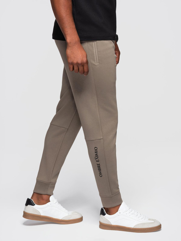 Ombre Clothing Muške trenirke s rebrastim nogavicama i gumenim printom - pepeljasto sive V3 OM-PASK-0223 Ombre Clothing