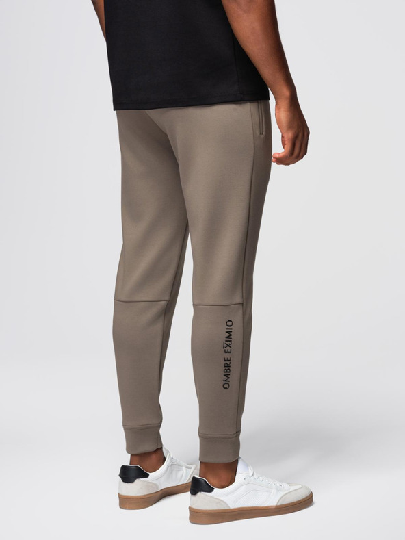Ombre Clothing Muške trenirke s rebrastim nogavicama i gumenim printom - pepeljasto sive V3 OM-PASK-0223 Ombre Clothing