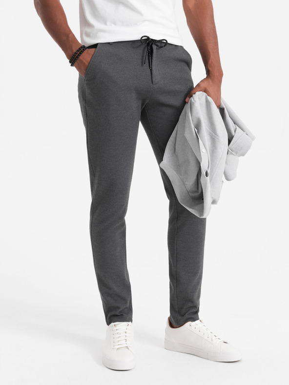 Ombre Clothing Muške pletene hlače s elastičnim pojasom - tamno sive V2 OM-PACP-0116 Ombre Clothing