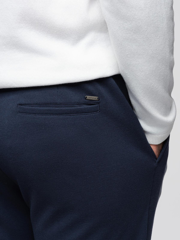 Ombre Clothing Muške hlače od pikejskog pletenine s podesivim pojasom - tamno plave V1 OM-PACP-0283 Ombre Clothing