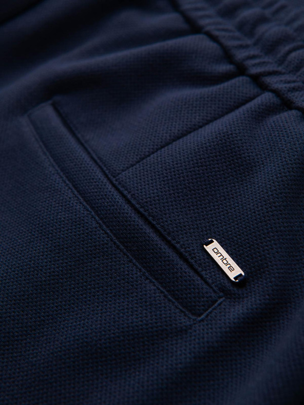 Ombre Clothing Muške hlače od pikejskog pletenine s podesivim pojasom - tamno plave V1 OM-PACP-0283 Ombre Clothing