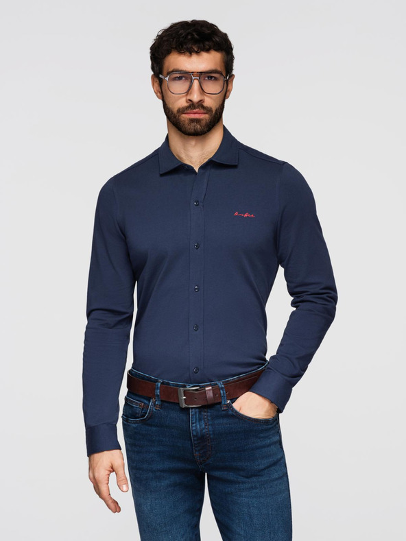 Ombre Clothing Muška pamucna košulja REGULAR sa kontrastnim vezom - tamno plava V2 K697 Ombre Clothing