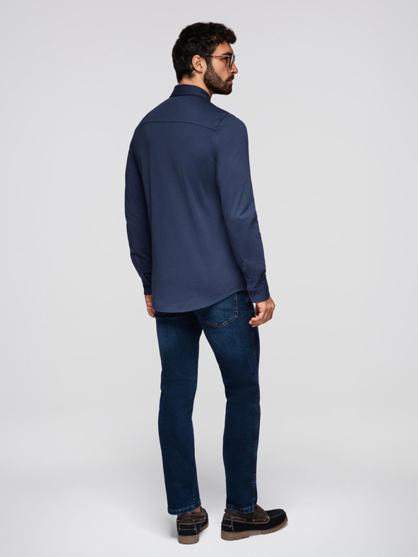 Ombre Clothing Muška pamucna košulja REGULAR sa kontrastnim vezom - tamno plava V2 K697 Ombre Clothing