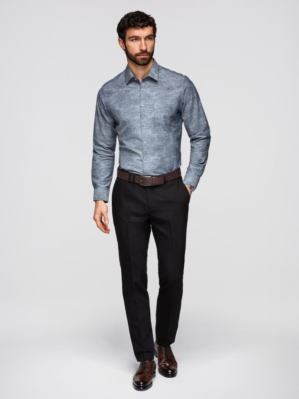 Ombre Clothing Klasična muška flanelna pamučna košulja s cvijećem - siva V3 K701 Ombre Clothing