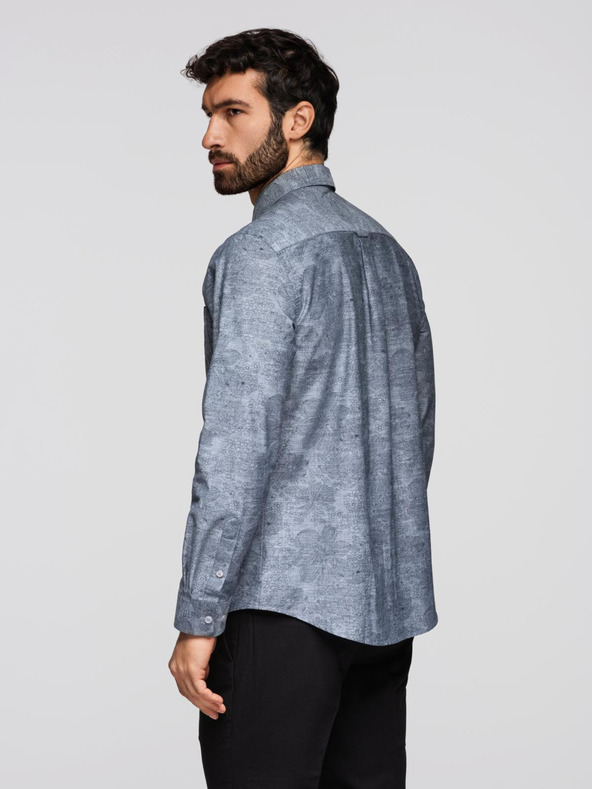 Ombre Clothing Klasična muška flanelna pamučna košulja s cvijećem - siva V3 K701 Ombre Clothing