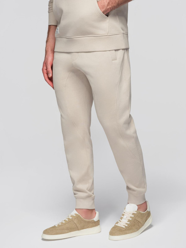 Ombre Clothing Muški pamučni set trenirke mikina s džepom na prsima + jogger hlače - svijetlo bež V1 Z121 Ombre Clothing