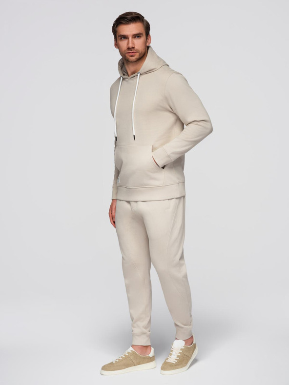 Ombre Clothing Muški pamučni set trenirke mikina s džepom na prsima + jogger hlače - svijetlo bež V1 Z121 Ombre Clothing