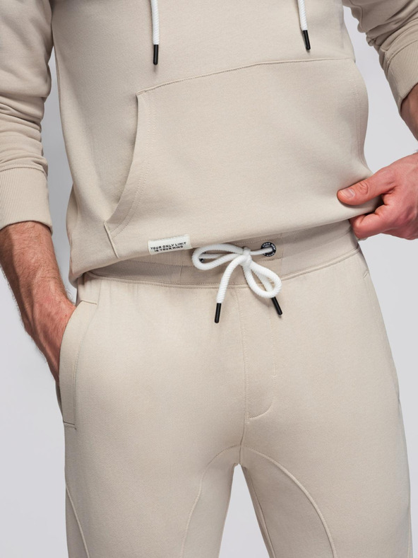 Ombre Clothing Muški pamučni set trenirke mikina s džepom na prsima + jogger hlače - svijetlo bež V1 Z121 Ombre Clothing