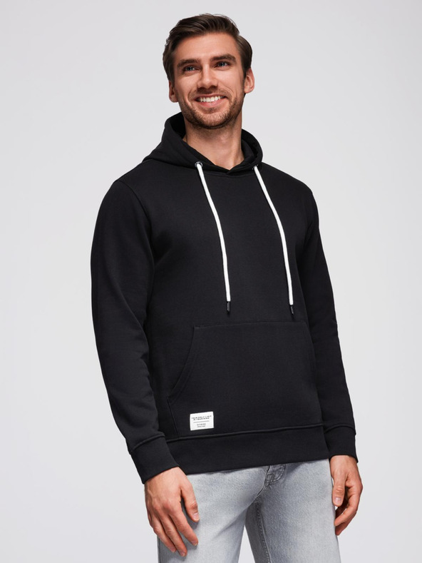 Ombre Clothing Muška mikina s džepom na prsima BASIC s kapuljačom - crna V5 B1674 Ombre Clothing