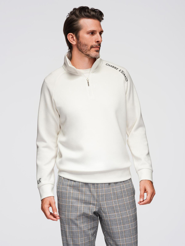 Ombre Clothing Muška mikina s visokim límcem i kontrastnim printom - ekru V2 OM-SSZP-0211 Ombre Clothing