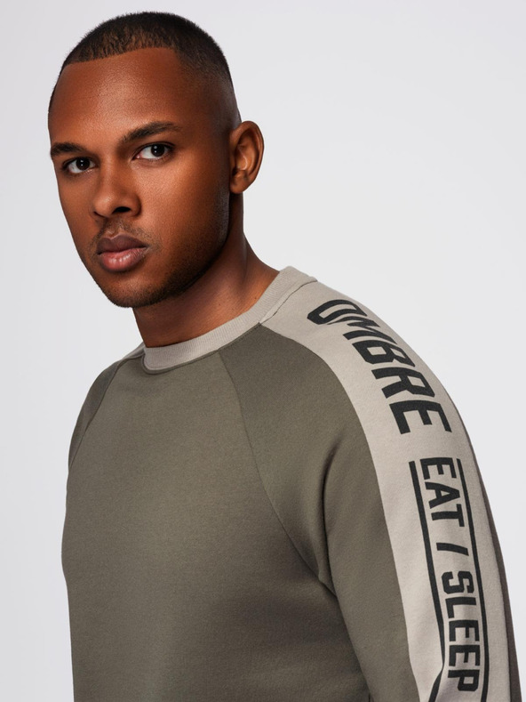 Ombre Clothing Muška mikina s kontrastnom lemom i raglan rukavima - maslinasto zelena V1 OM-SSNZ-0200 Ombre Clothing