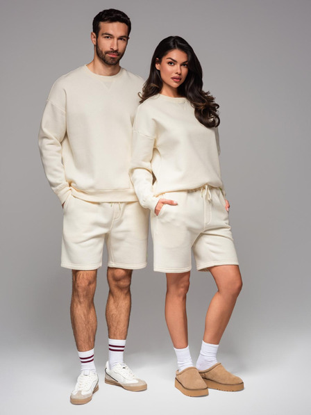 Ombre Clothing UNISEX set trenirke mikina + šorts - kremasta V2 Z108 Ombre Clothing