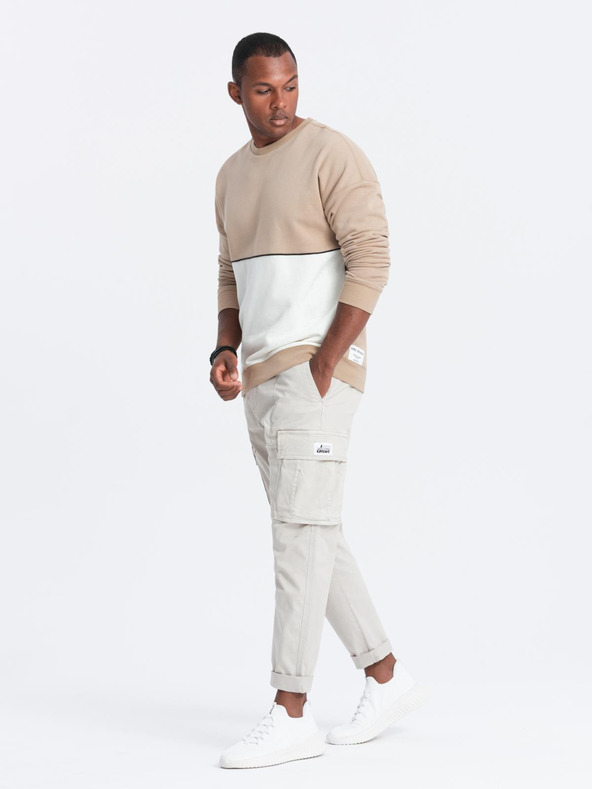 Ombre Clothing Muška mikina OVERSIZE s kontrastnim plitanjem boja - bež V2 B1673 Ombre Clothing